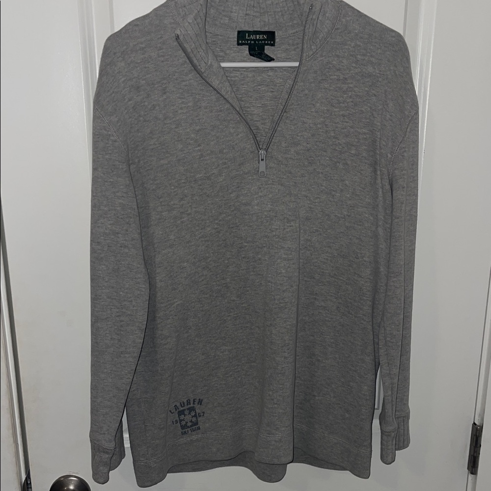 Lauren Ralph Lauren Men's Heather Gray Quarter Zip Sweater “Lauren Ski Team”